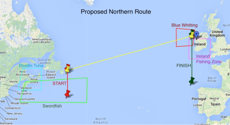 Image: Fishing zones in proposed route (Source: UBC SailBot)